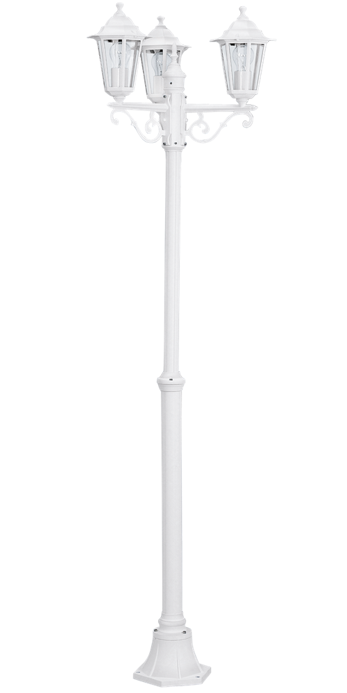 Laterna 5 havelampe i Støbt Aluminium Hvid med glasskærm Klar, MAX 3x60W E27, Base 26 cm, diameter 53,5 cm, højde 192 cm.